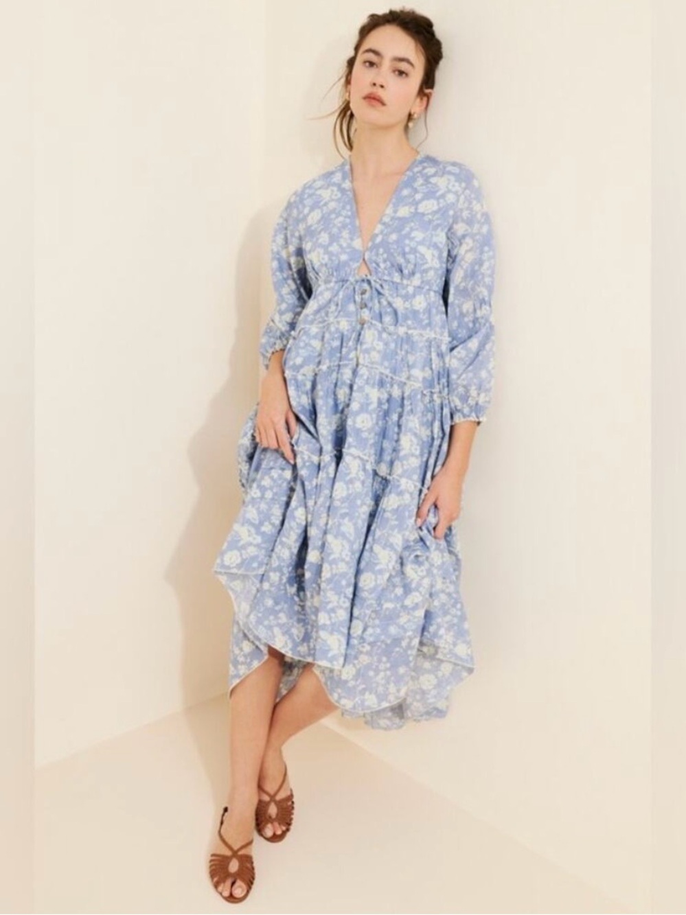 Free People Pappiet Midi Dress in Bluebell Combo Size Large - Picture 9 of 9